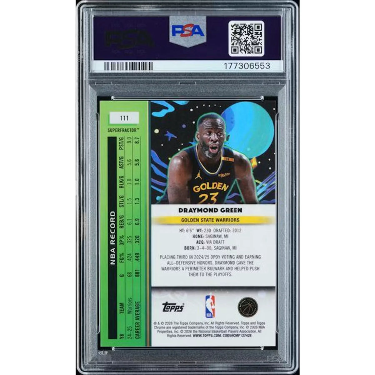 Draymond Green 2025 Topps Chrome Cosmic Superfractor 1/1 | PSA 10 #111 | P6139651