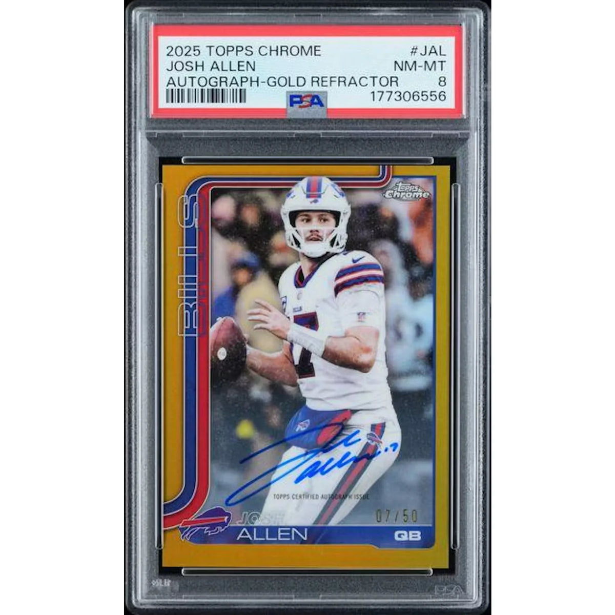 Josh Allen 2025 Topps Chrome Gold Refractor Auto | PSA 8 | P6139674