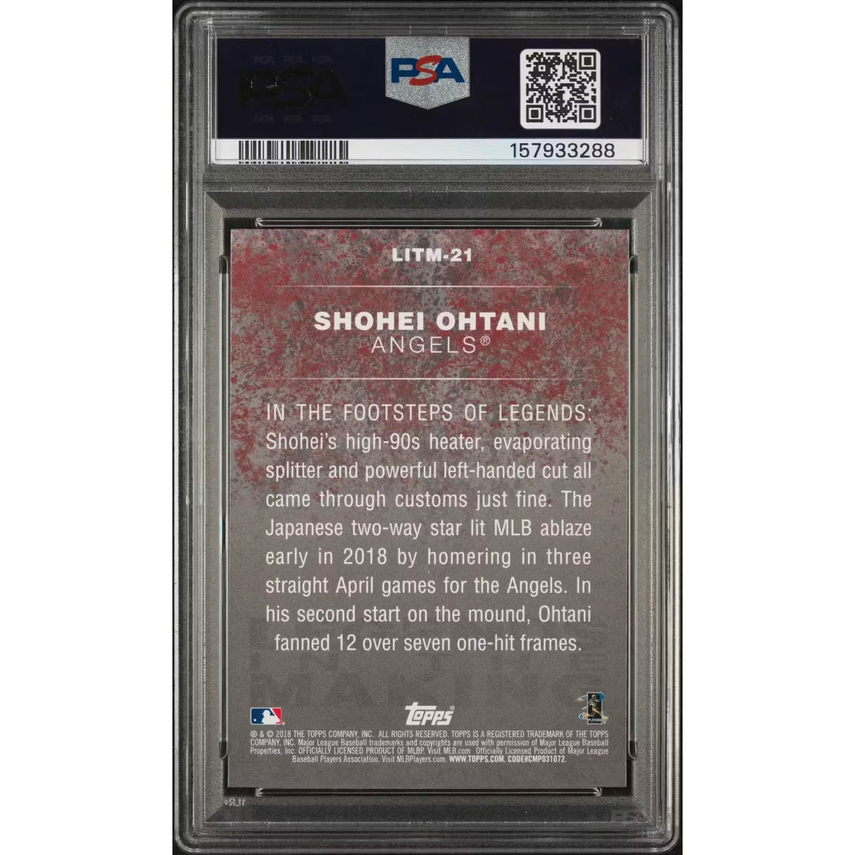 2018 Topps Update Shohei Ohtani Rookie Legends In The Making | PSA 10 - D2 | P6140155