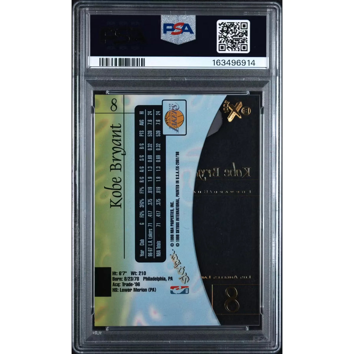 Kobe Bryant 1997 Skybox E-X2001 #8 Card | PSA 8 | P6140158