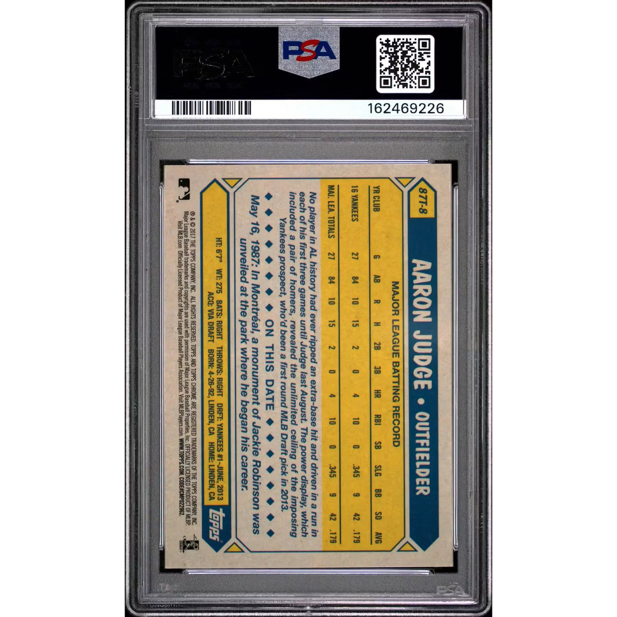 2017 Topps Chrome Aaron Judge Rookie 1987 Design #87T8 PSA 10 - D4 | P6140293