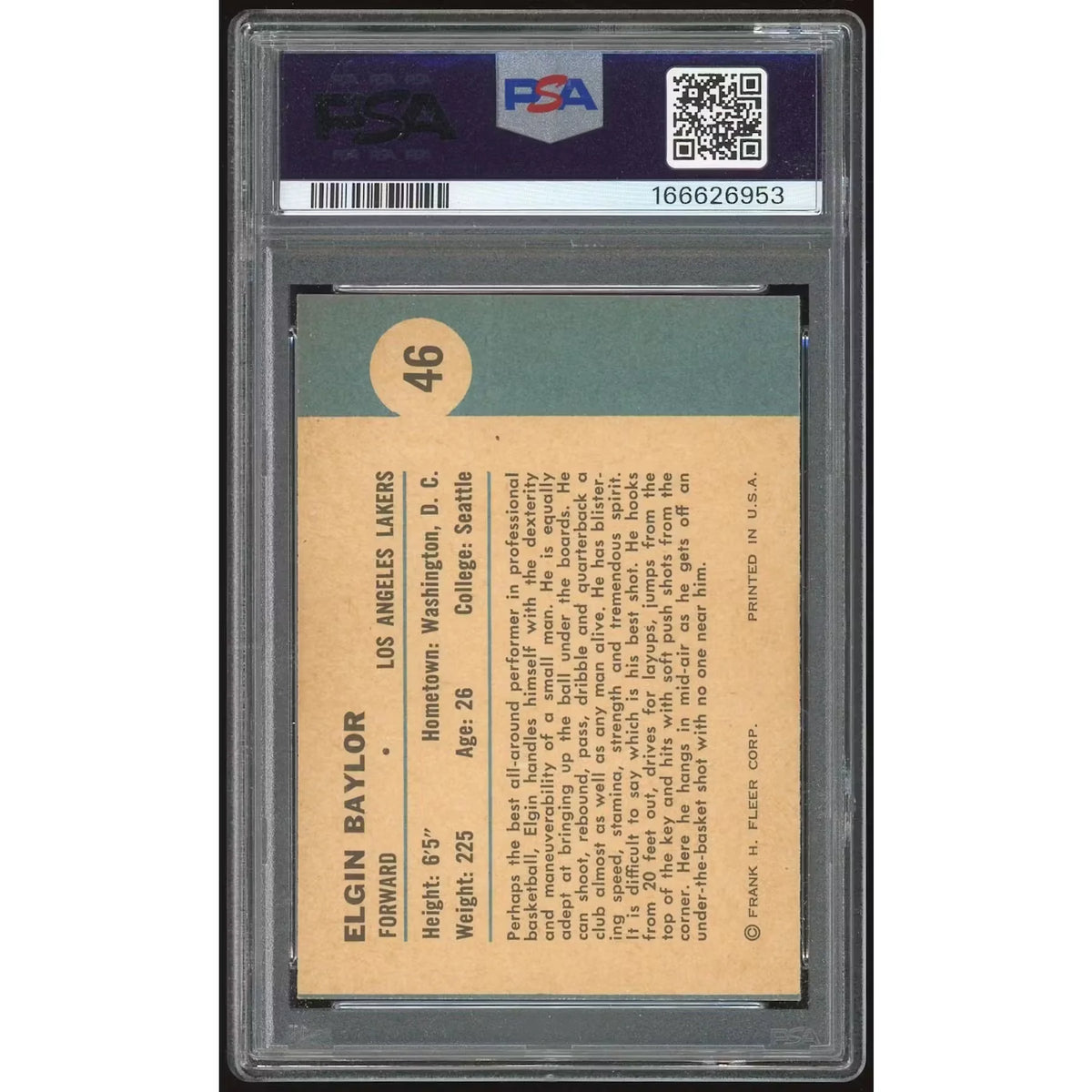 Elgin Baylor 1961-62 Fleer #46 Basketball Card | PSA 8 OC | P6140410