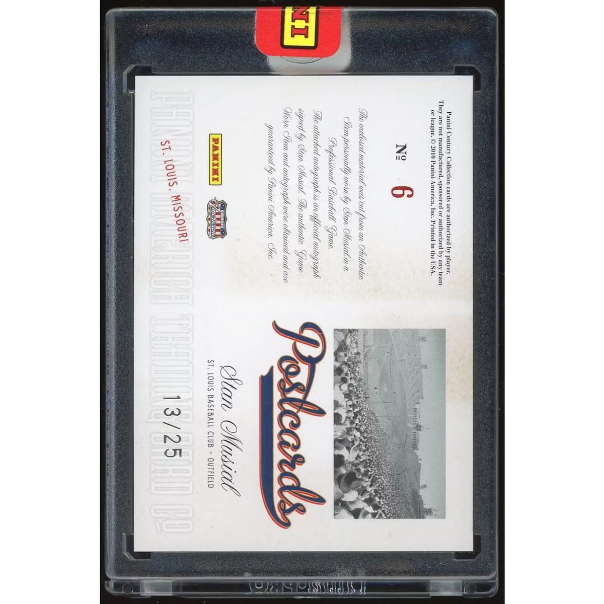 Stan Musial Signed 2010 Panini Century Collection #6 Card | Jersey/Auto #/25 | P6140746