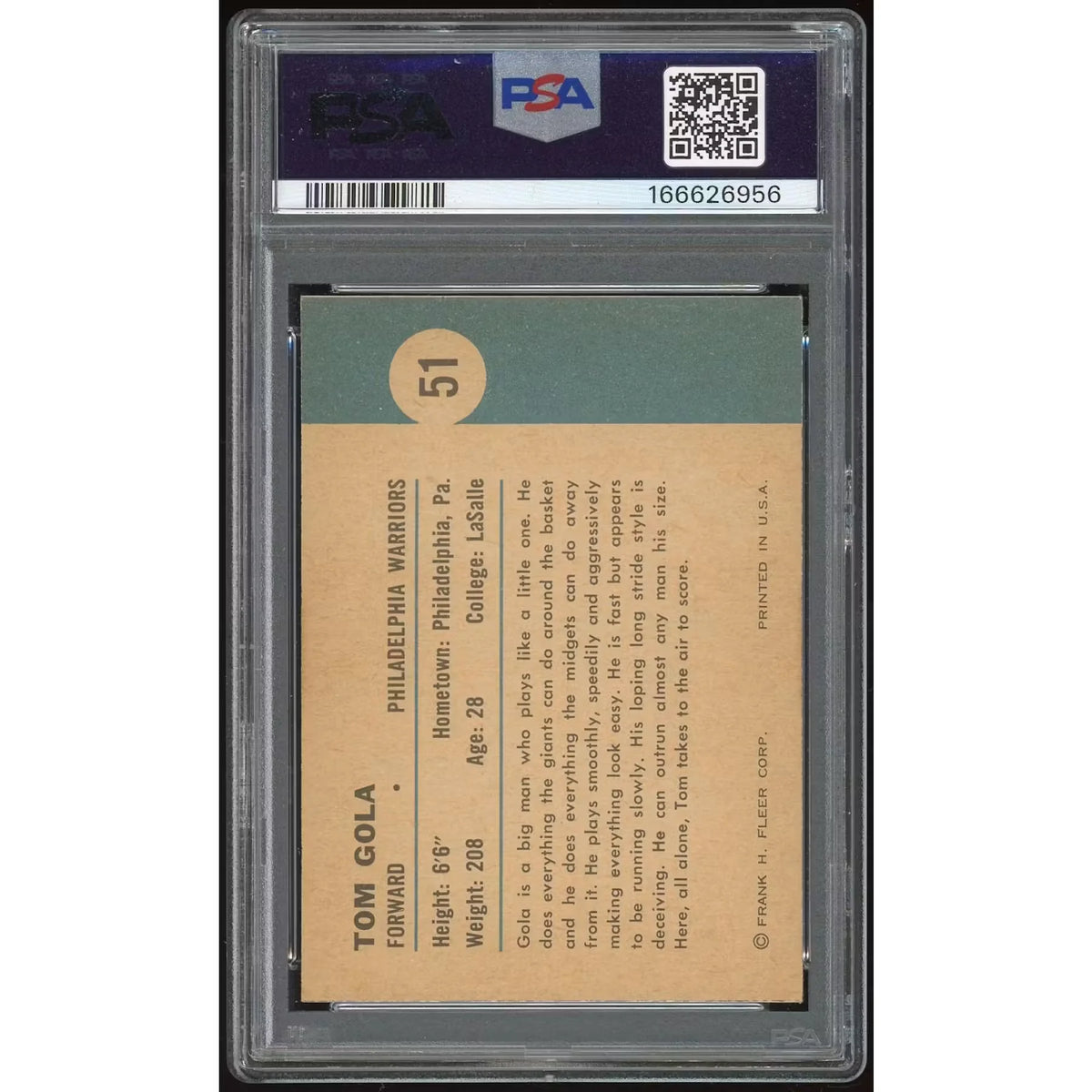 Tom Gola 1961-62 Fleer #51 Card | PSA 6 | P6140798