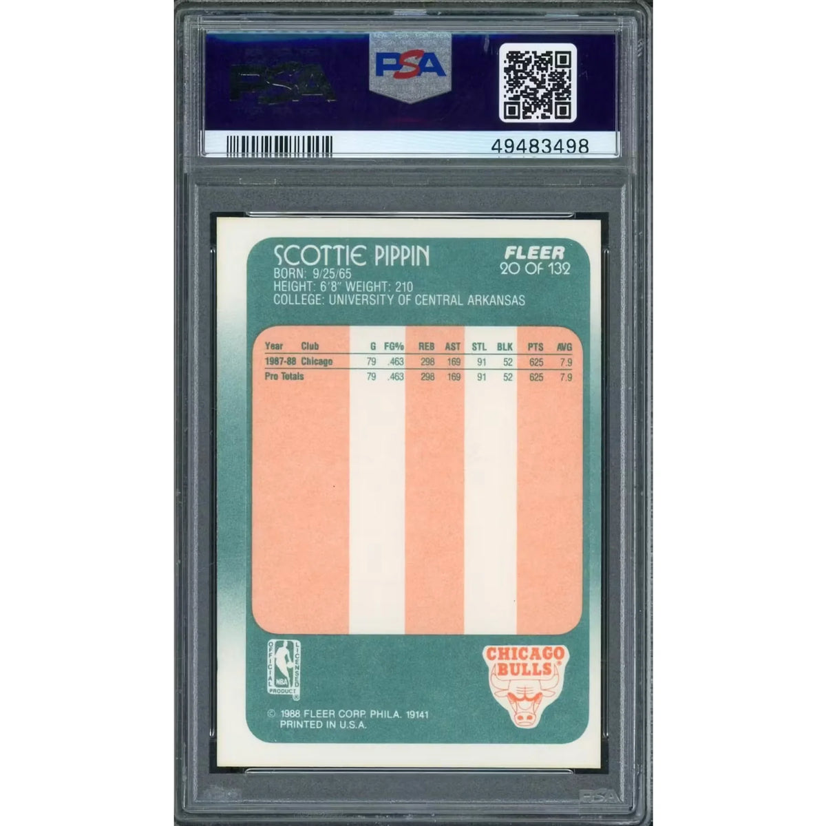 Scottie Pippen 1988 Fleer Rookie Card #20 | PSA 8 NM-MT | P6140822