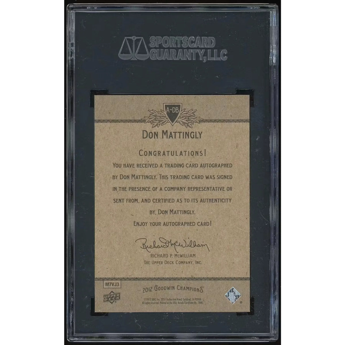 Don Mattingly Signed 2012 Upper Deck Goodwin Champions Card | SGC 98 | P6140850
