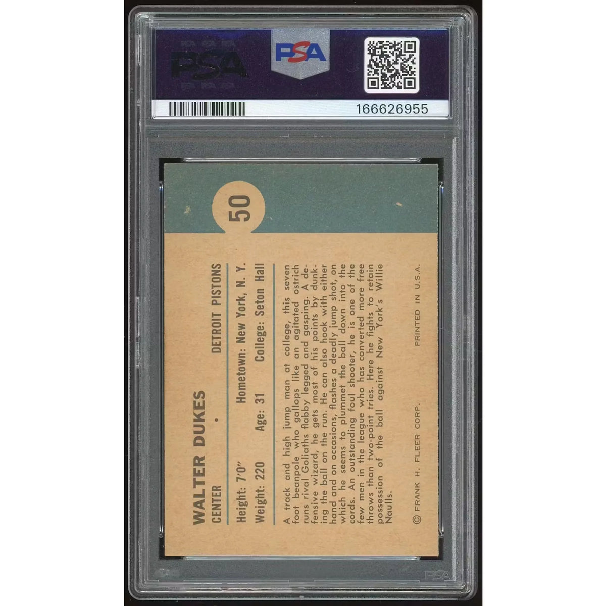 Walter Dukes 1961-62 Fleer #50 Card | PSA 6 Graded | P6140929
