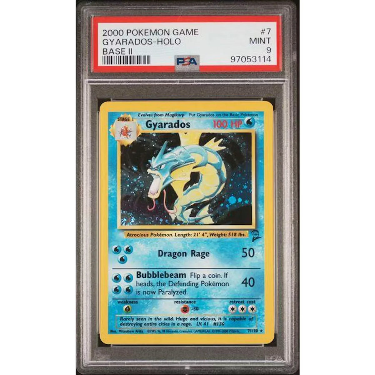 2000 Pokemon Base Set 2 Gyarados Holo #7 | PSA 9 Graded | P6575007