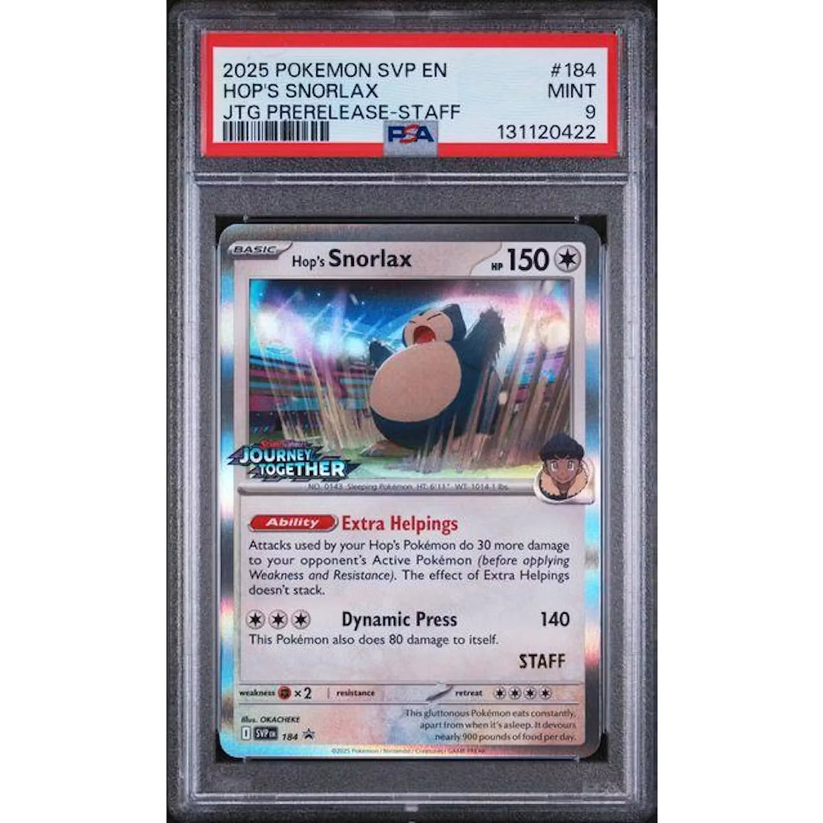 2025 Hop's Snorlax Prerelease Staff Promo #184 | PSA 9 Graded | P6575279