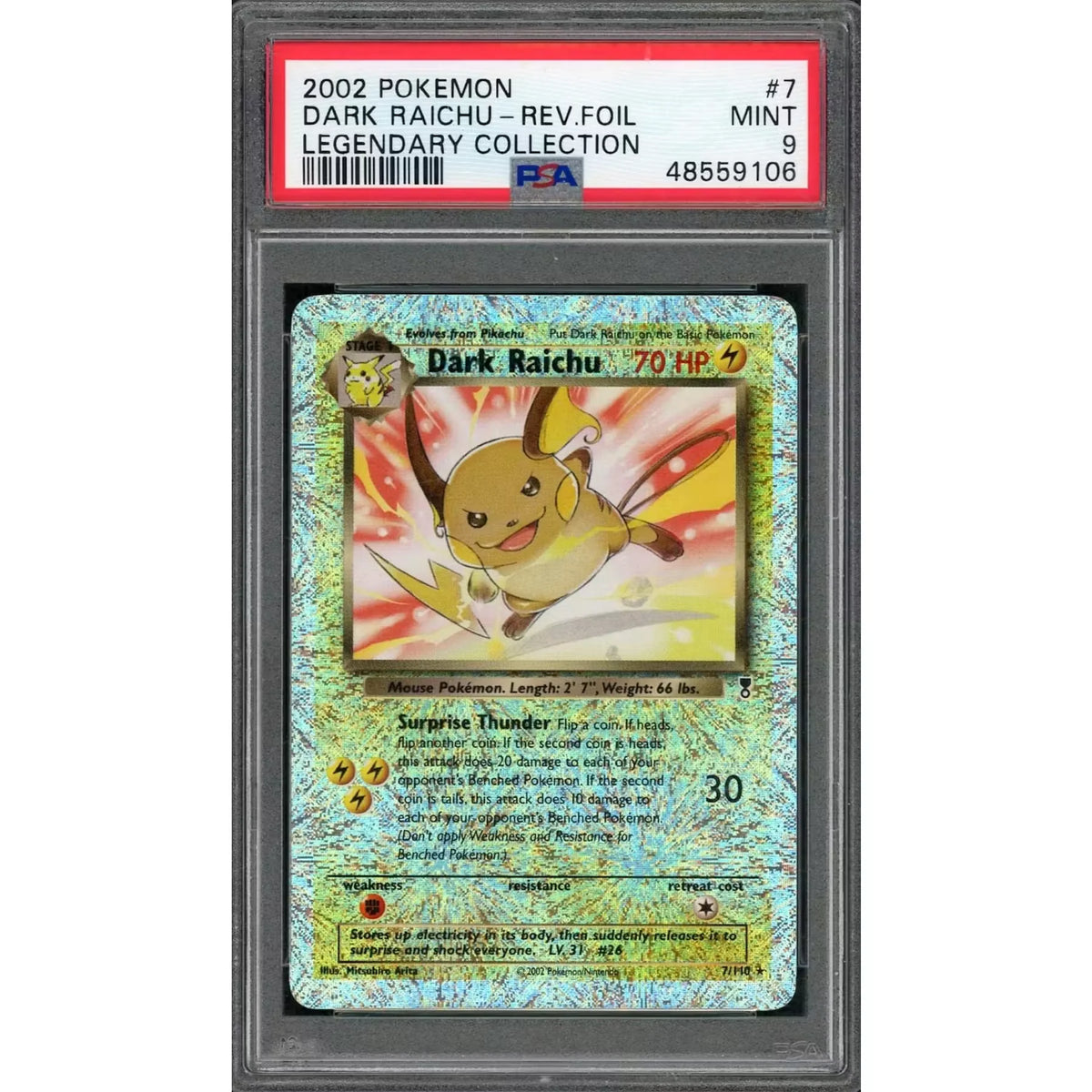 2002 Pokemon Legendary Collection Dark Raichu Reverse Foil #7 | PSA 9 | P6575286