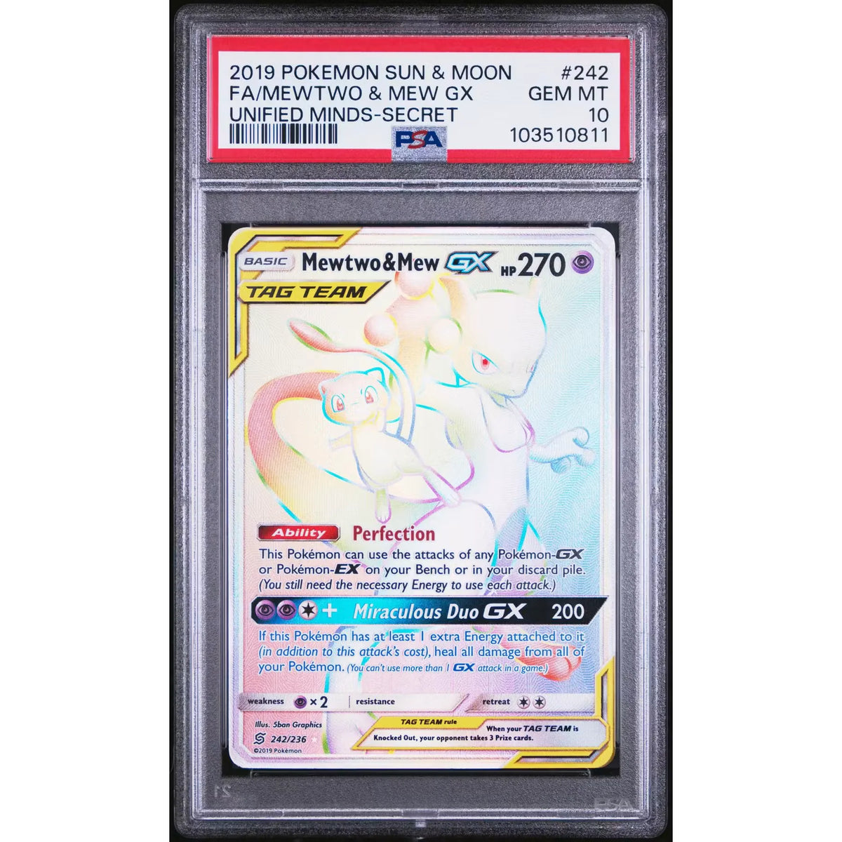 2019 Pokemon Unified Minds Mewtwo & Mew Gx Secret #242 PSA 10 - D2 | P6575600