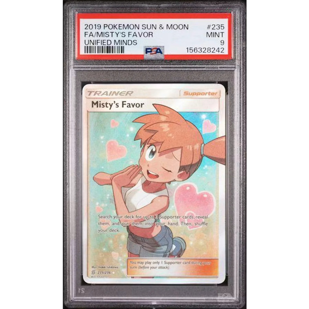Misty's Favor Full Art Pokemon Card | 2019 Unified Minds #235 PSA 9 | P6575601