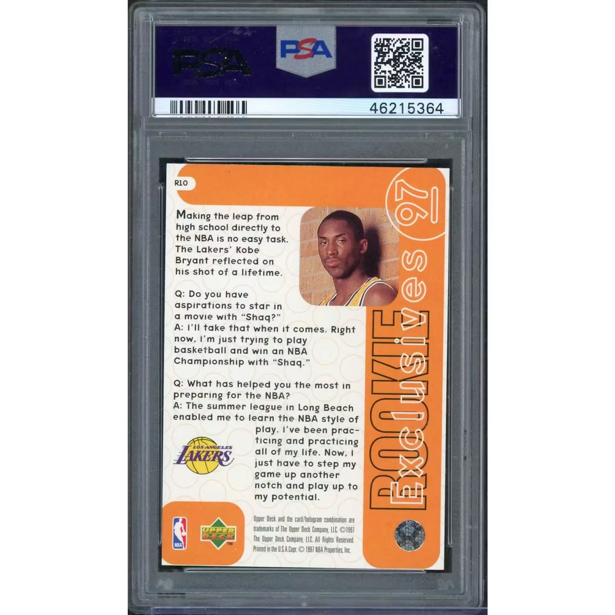 Kobe Bryant 1996 Upper Deck Rookie Exclusives #R10 | PSA 10 | P6577344