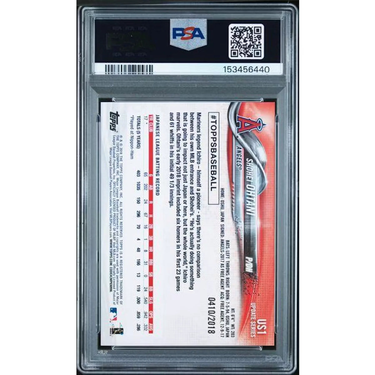 2018 Topps Update Shohei Ohtani Rookie Gold/2018 #US1 PSA 9 Collector | P6577345