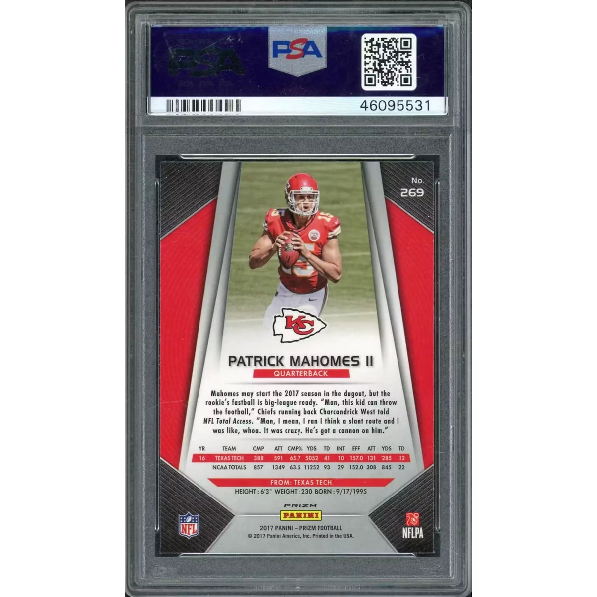 Patrick Mahomes II 2017 Panini Prizm Red White Blue Rookie #269 | PSA 10 | P6577350
