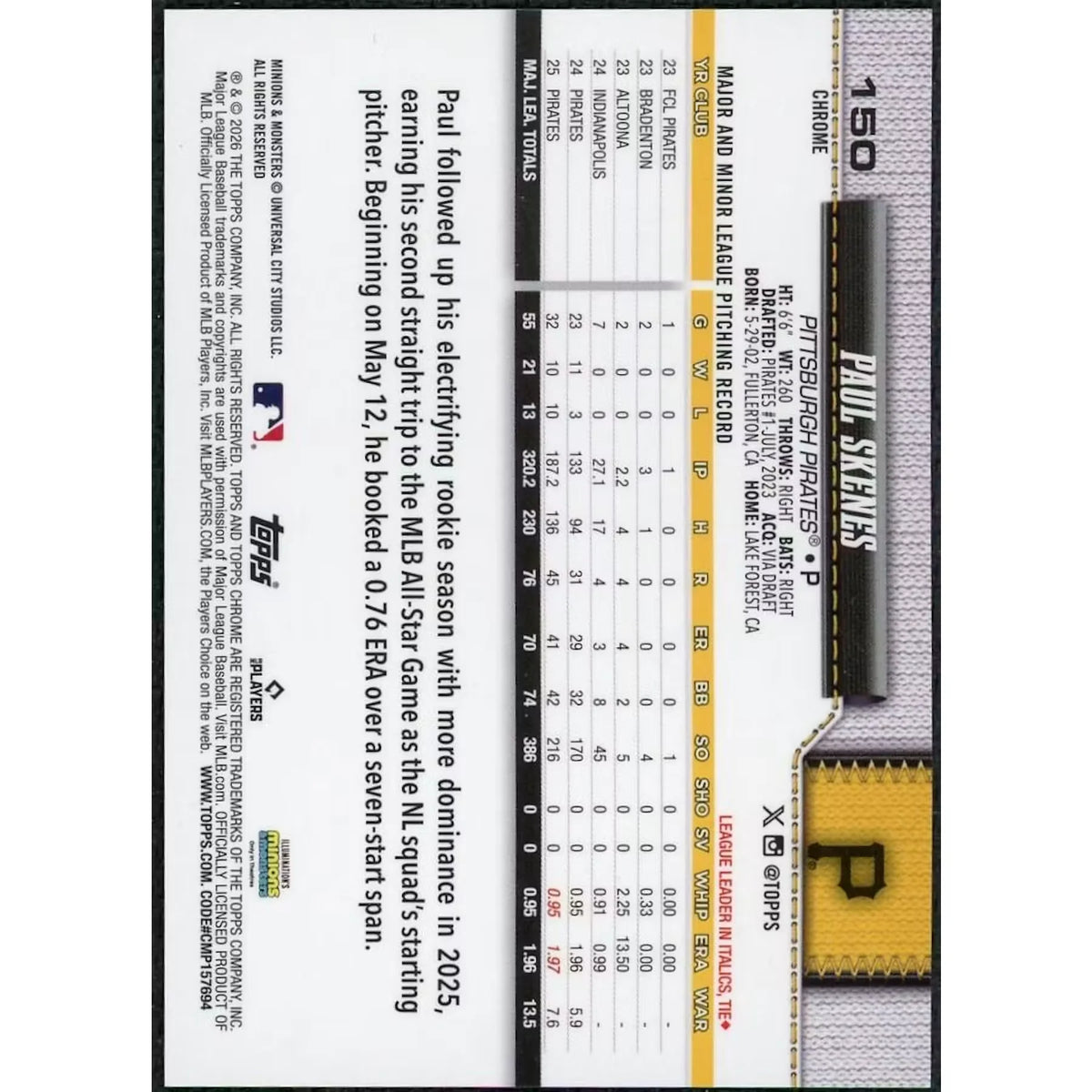 Paul Skenes 2026 Topps Chrome Minions Refractor #150 | P6577371