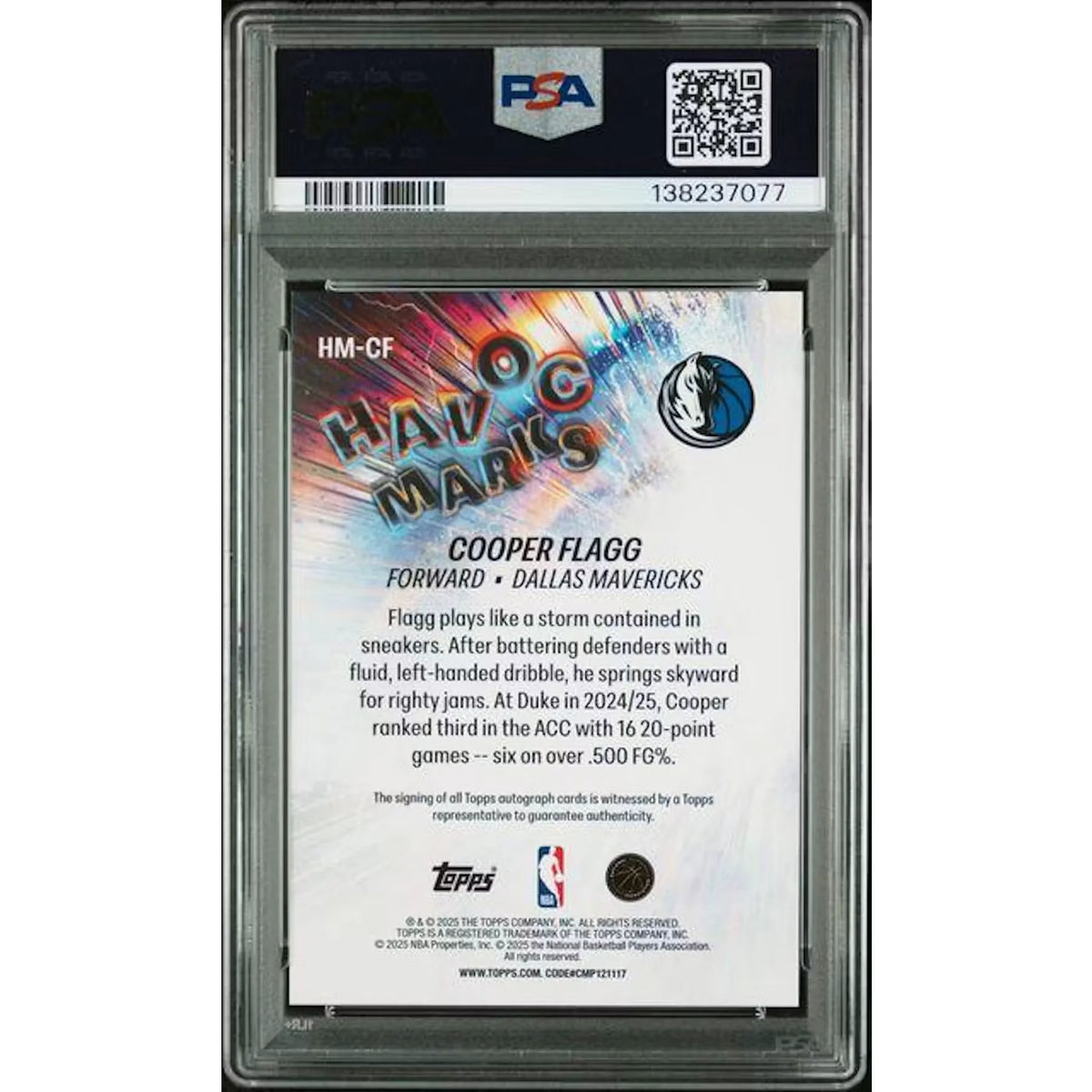 Cooper Flagg 2025-26 Topps Havoc Marks Rookie Auto | PSA 10 | P6577439