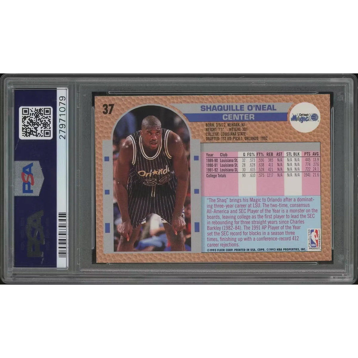 Shaquille O'Neal 1992-93 Fleer Drake's Basketball Rookie Card #37 | PSA 10 | P6577493