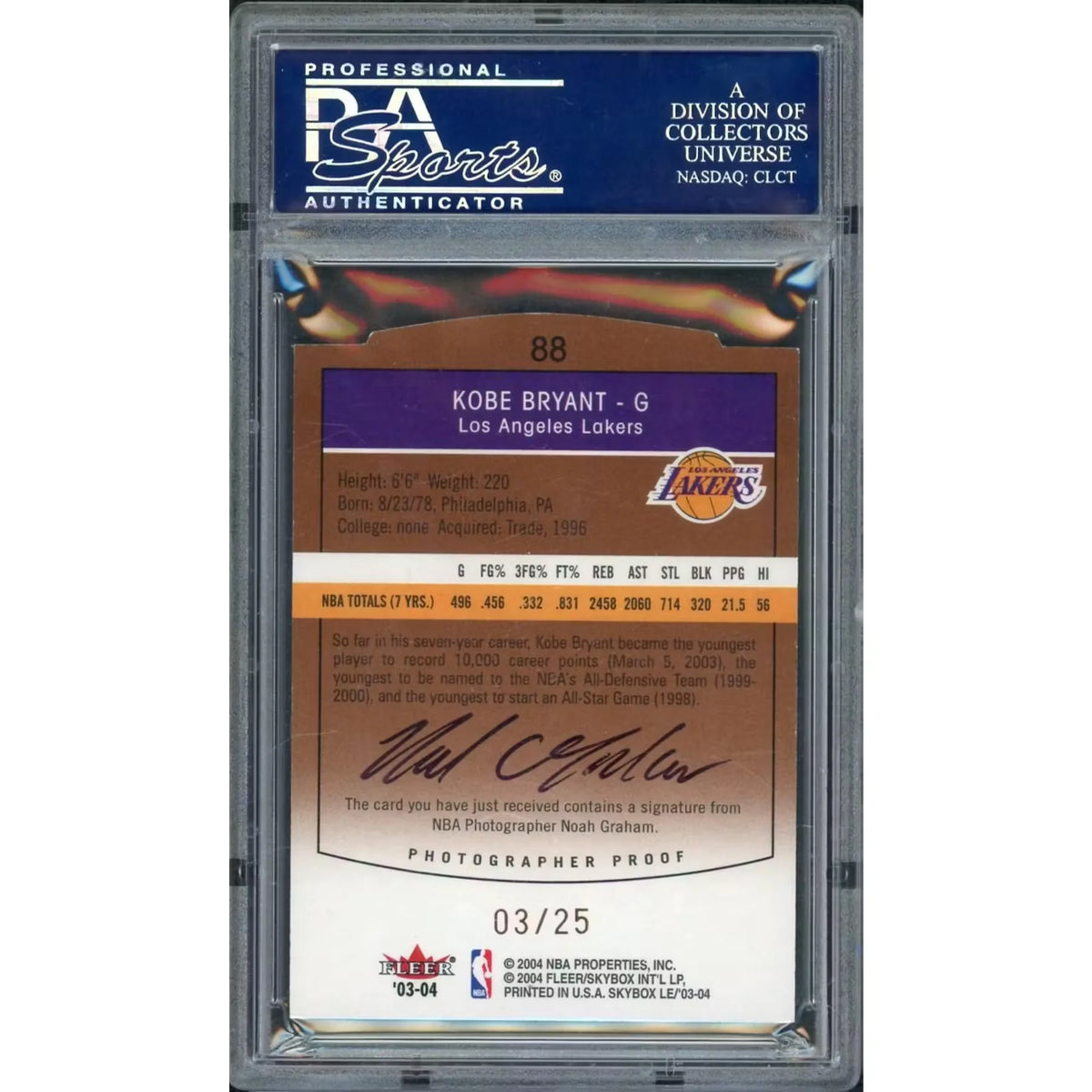 Kobe Bryant 2003 Skybox L.E. Photographer Proof #88 | PSA 7.5 | P6577521