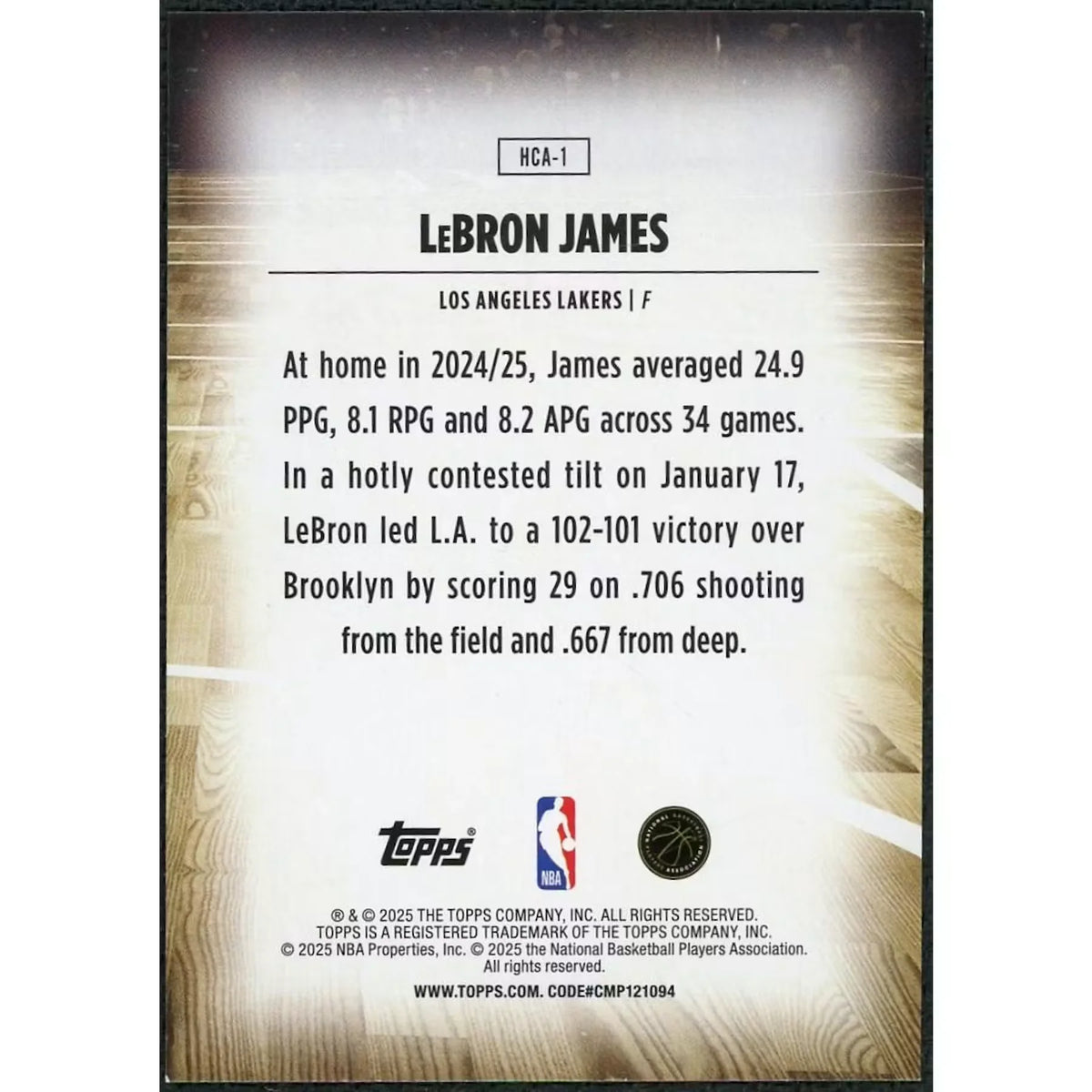 LeBron James 2025-26 Topps Home Court Advantage Card #HCA-1 | P6577633