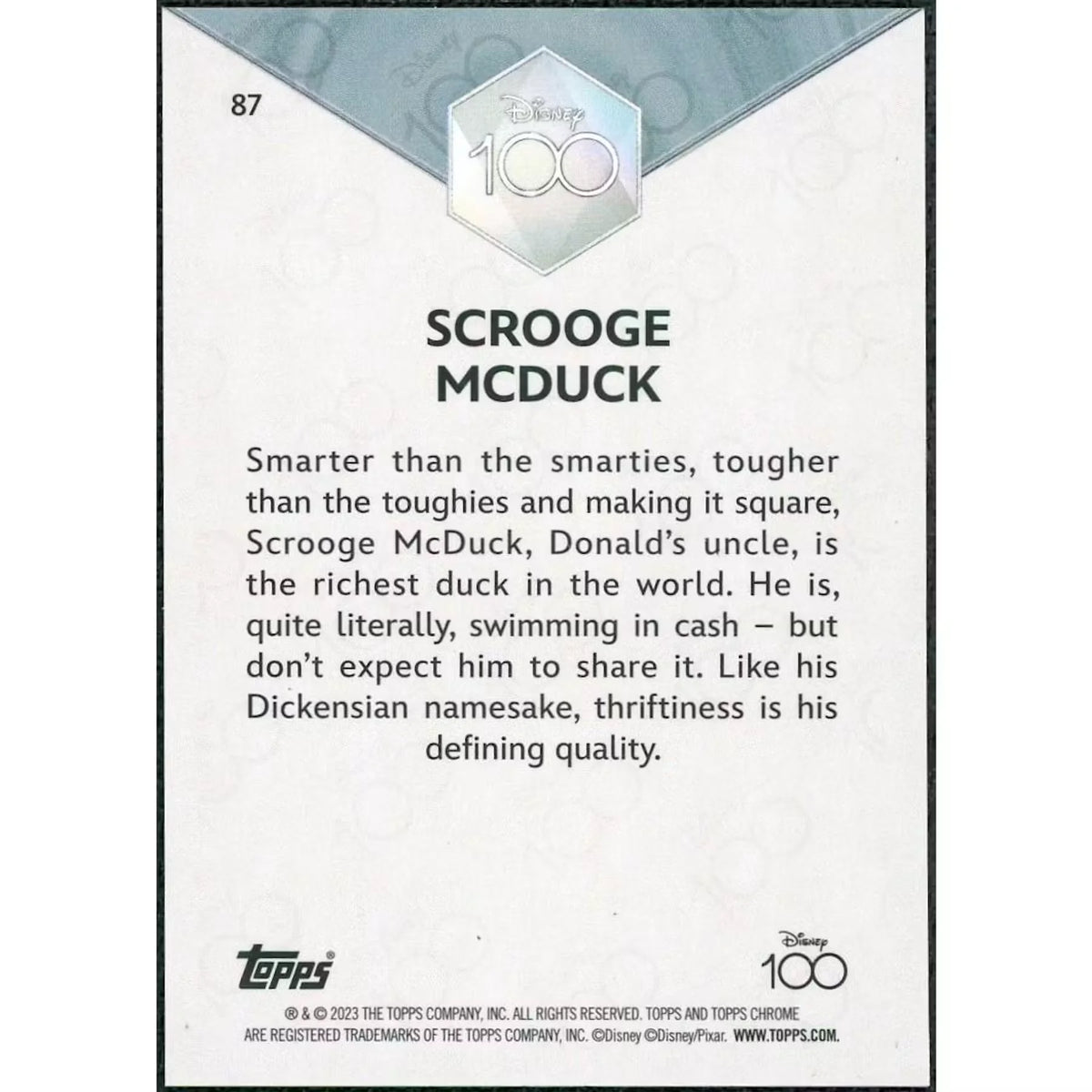 Scrooge McDuck 2023 Topps Disney100 Chrome Card | Green/99 #87 | P6577684