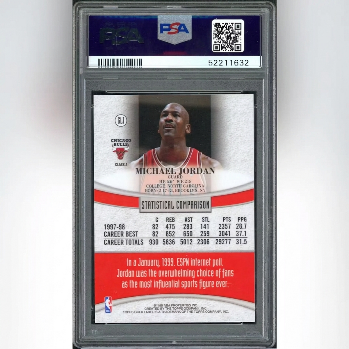 1998 Topps Gold Label Michael Jordan #GL1 PSA 9 - D4 | P6577718