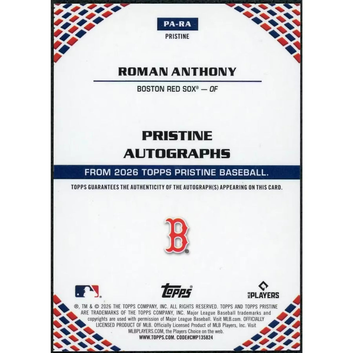 Roman Anthony 2026 Topps Pristine Orange Rookie Auto |/25 | P6577774