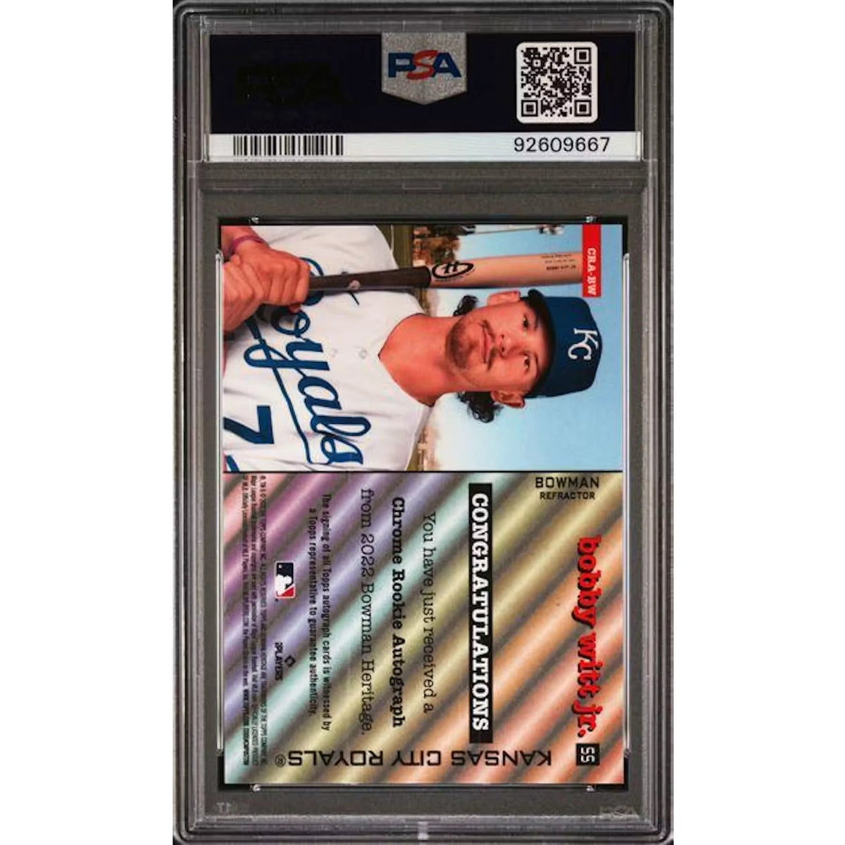Bobby Witt Jr 2022 Bowman Heritage Rookie Refractor Auto | PSA 9 | P6577780
