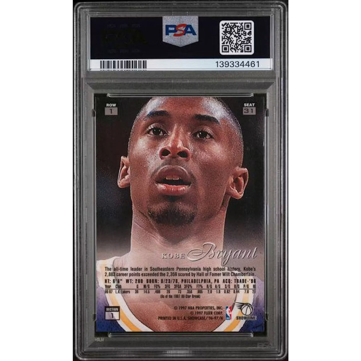 Kobe Bryant 1996 Flair Showcase Row 1 Rookie Card #31 | PSA 7 | P6577871