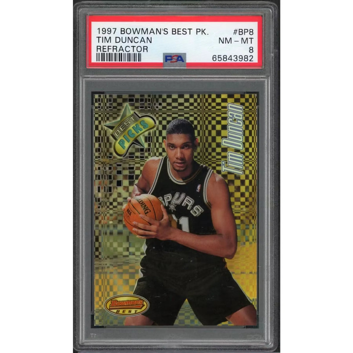 Tim Duncan 1997 Bowman's Best Best Picks Rookie Refractor #BP8 | PSA 8 | P6578060