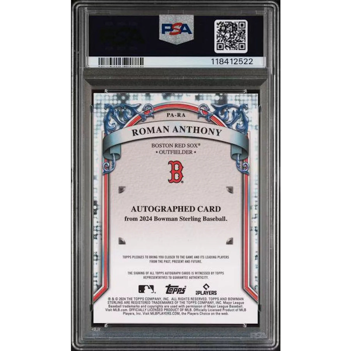 Roman Anthony Signed 2024 Bowman Sterling Prospect Card | PSA 10 | P6578133