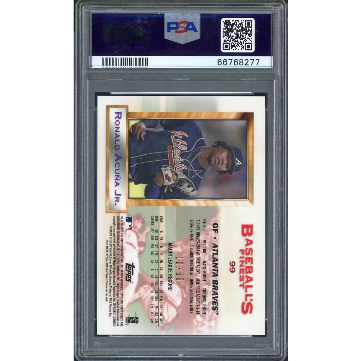Ronald Acuna Signed 2020 Topps Finest Flashbacks Gold Refractor Card | PSA 10 | P6578266