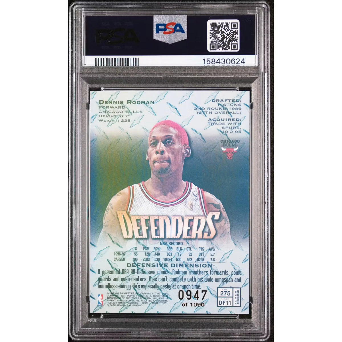 Dennis Rodman 1997 Finest Refractor #275 | PSA 8 | P6578267