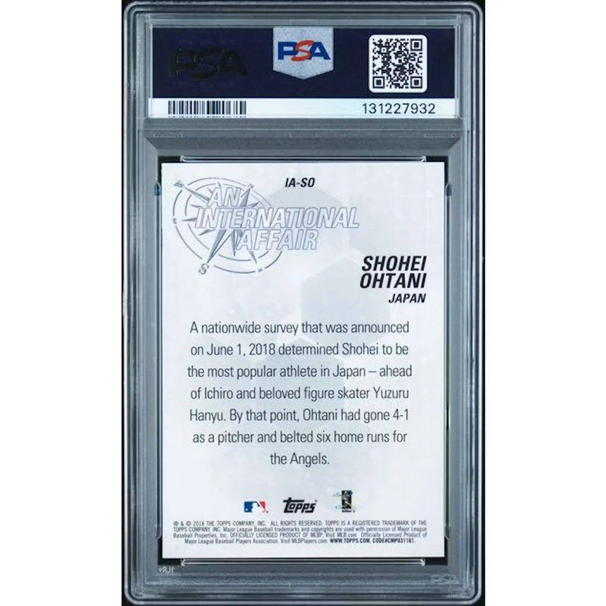 Shohei Ohtani 2018 Topps Chrome Update International Affair Card | PSA 9 | P6578320