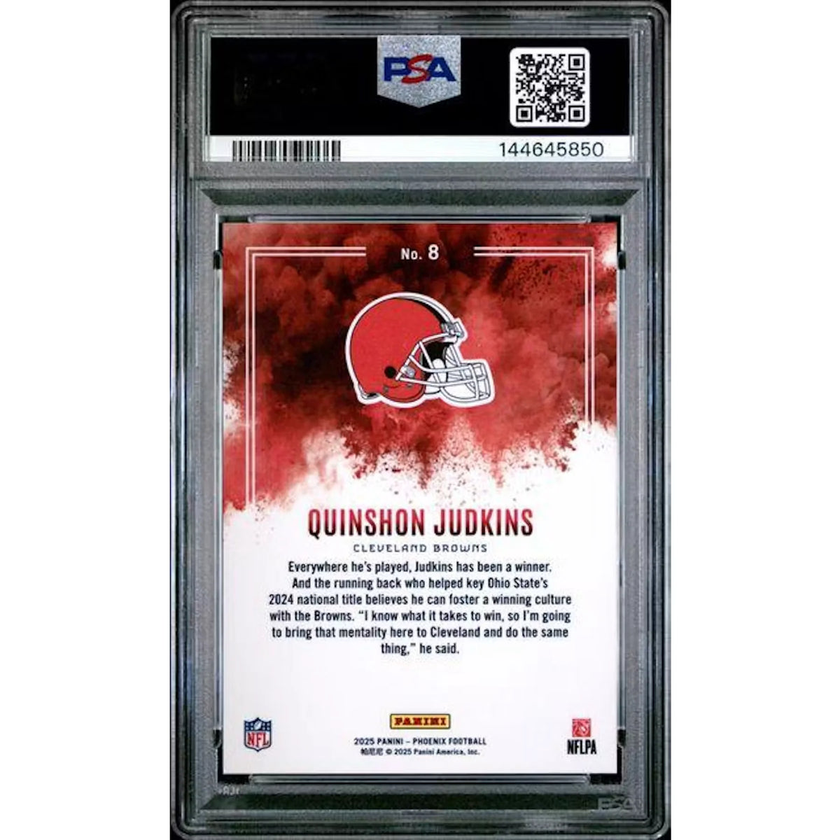 Quinshon Judkins 2025 Panini Phoenix Color Blast #8 Card | PSA 9 | P6578362