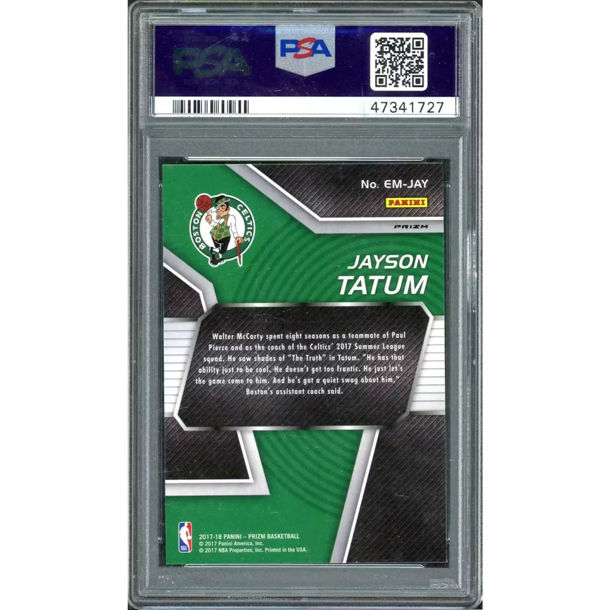 Jayson Tatum 2017-18 Panini Prizm Rookie Emergent Green Prizm | PSA 10 | P6578363