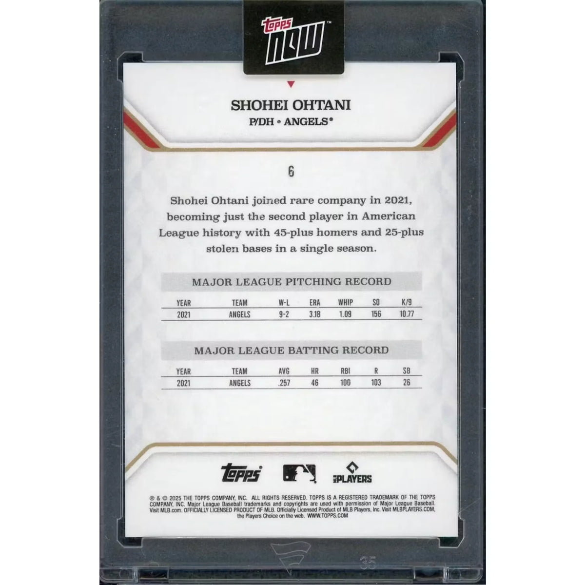 Shohei Ohtani 2025 Topps Now 2021 MVP Purple Foil Card | #6/75 | P6578430