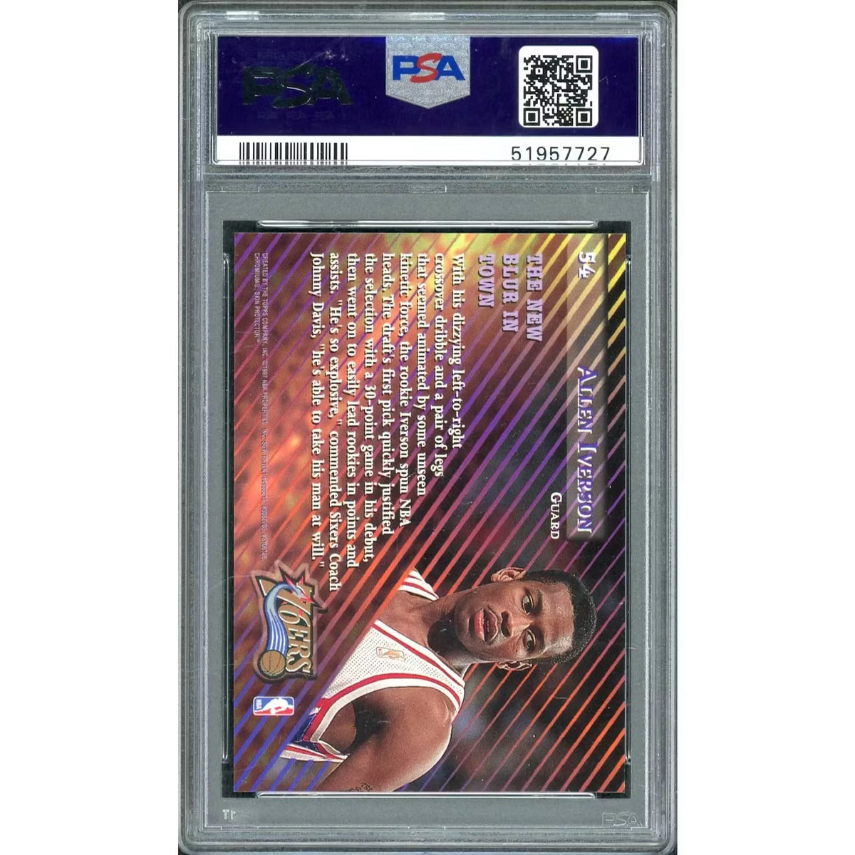 Allen Iverson 1996 Topps Stadium Club Rookie #54 | PSA 9 | P6578469