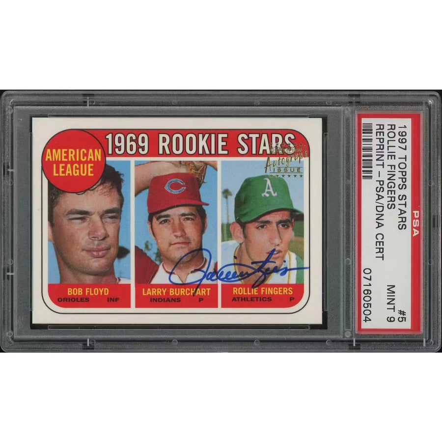 Rollie Fingers Signed 1997 Topps Baseball #5 '69 Reprint | PSA/DNA 9 | P6578568