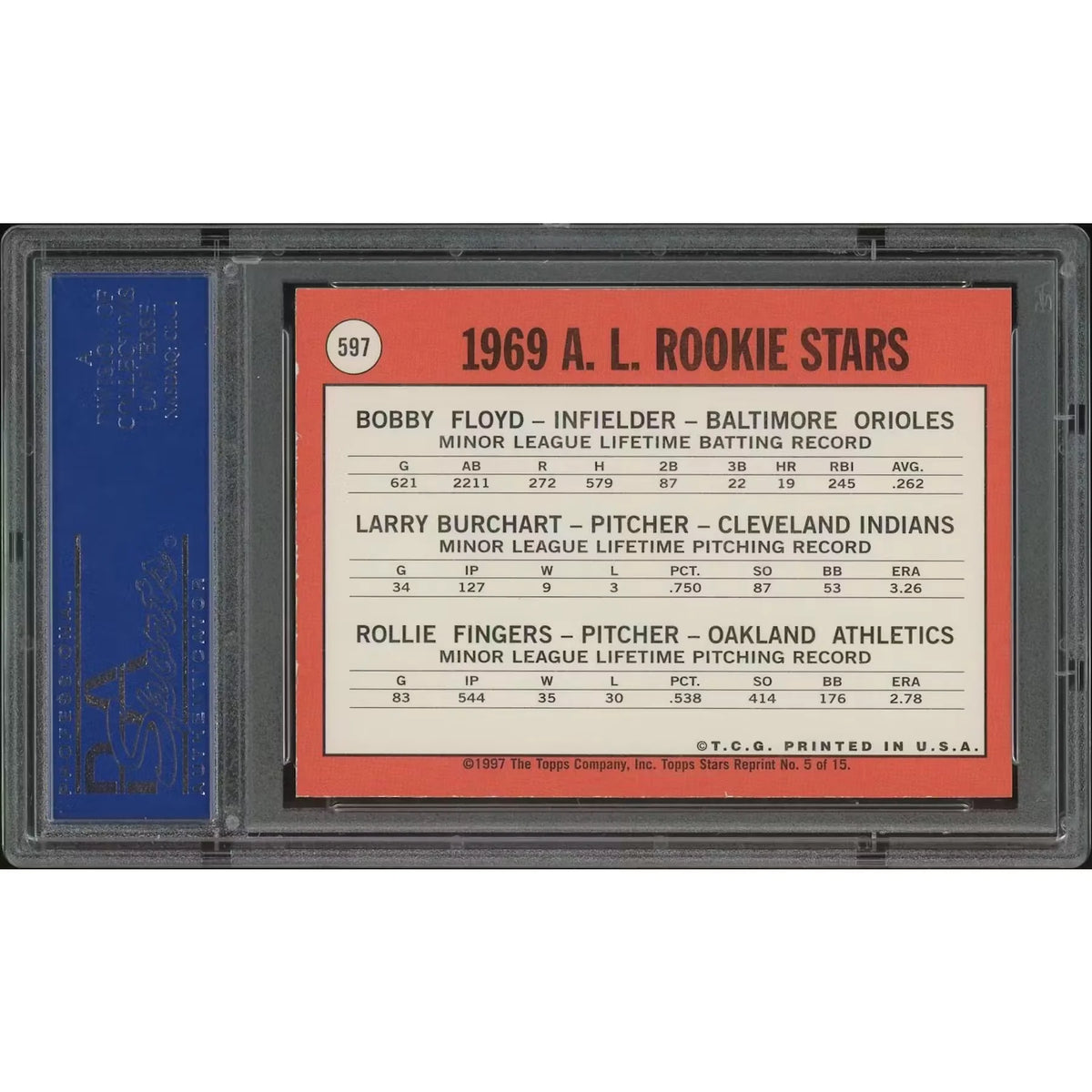 Rollie Fingers Signed 1997 Topps Baseball #5 '69 Reprint | PSA/DNA 9 | P6578568