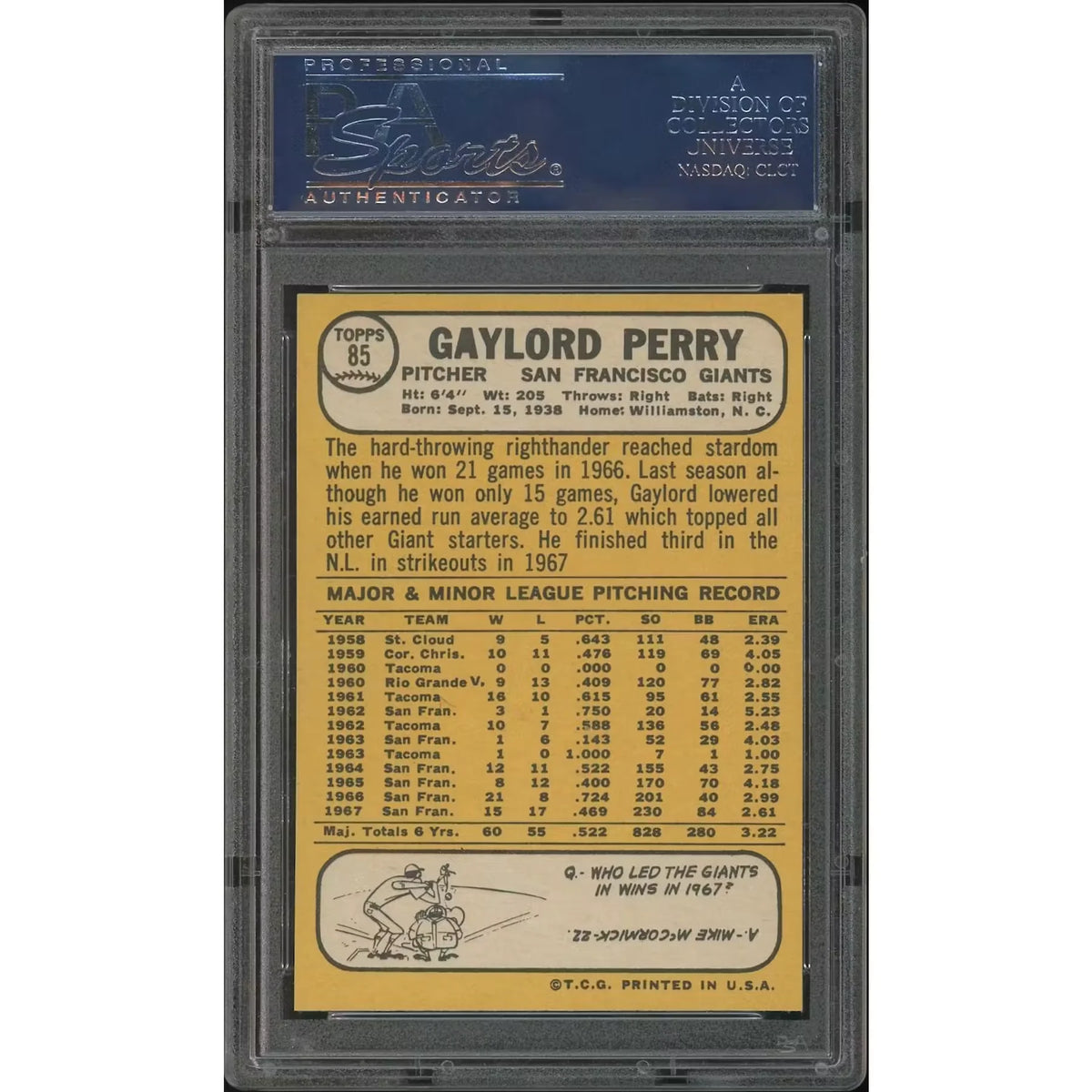 Gaylord Perry 1968 Topps Baseball #85 | PSA 8 NM-MT | P6578616