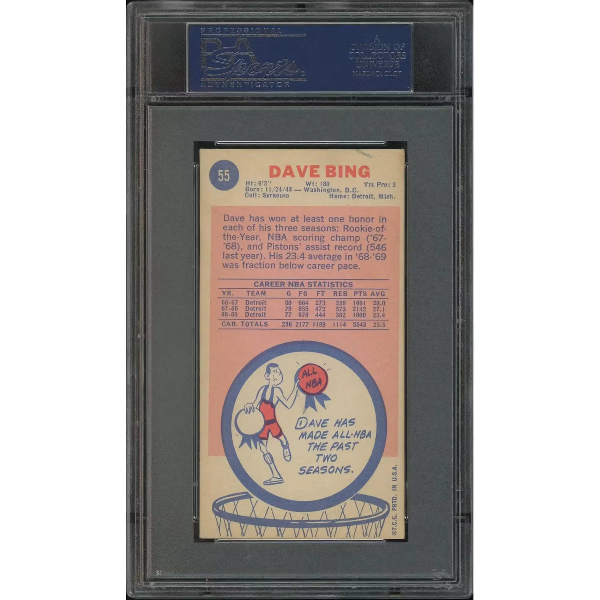 Dave Bing 1969-70 Topps Basketball Card #55 | PSA 5 EX | P6578667