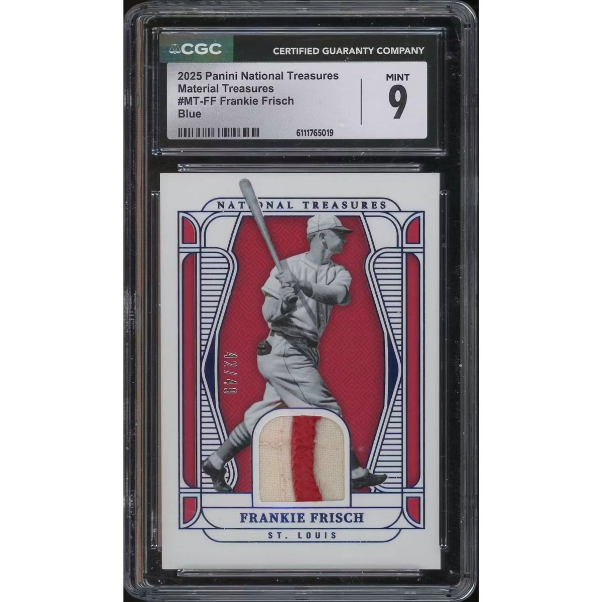 Frankie Frisch 2025 Panini National Treasures Card | Blue Material Patch | P6578668