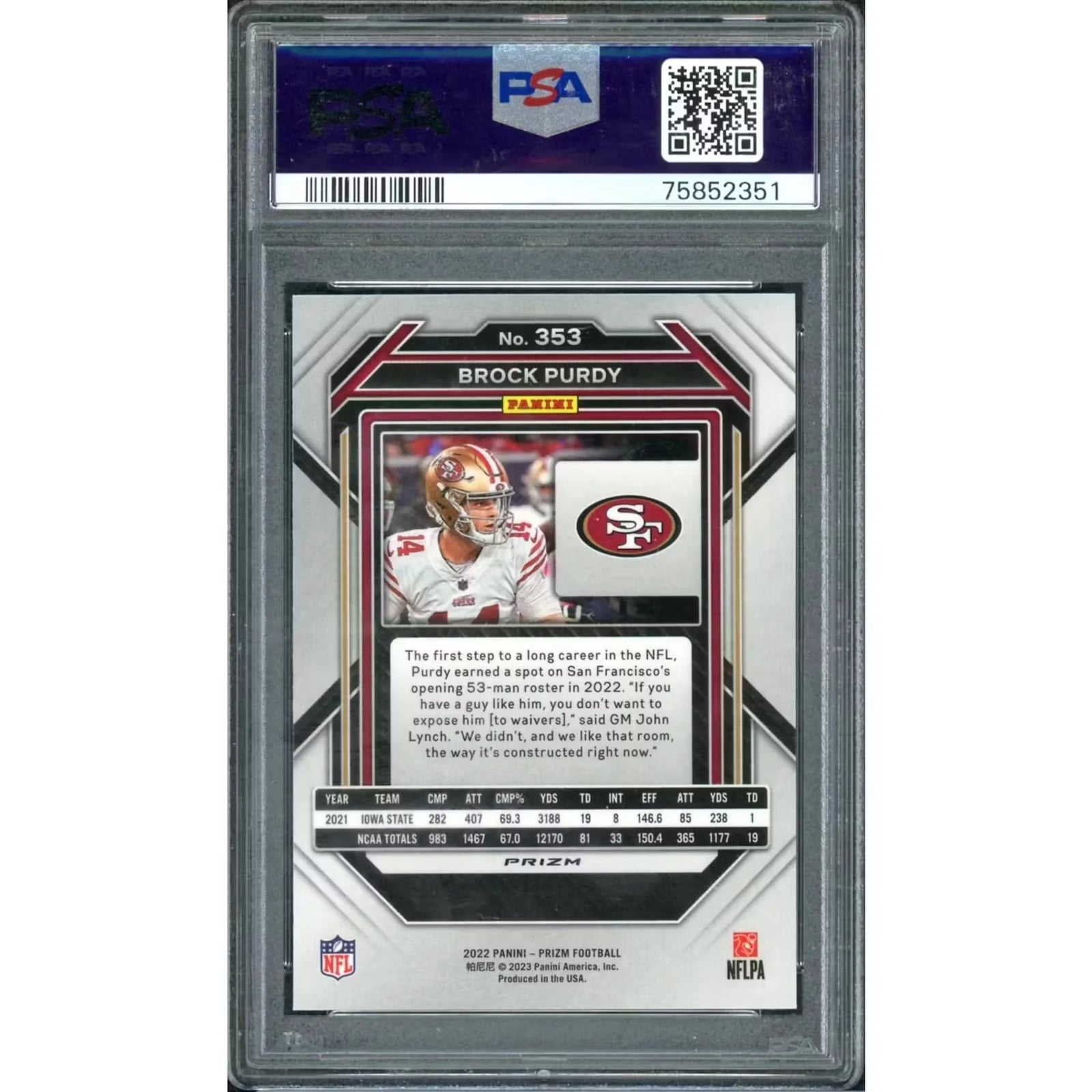 Brock Purdy 2022 Panini Prizm Silver Rookie #353 | PSA 10