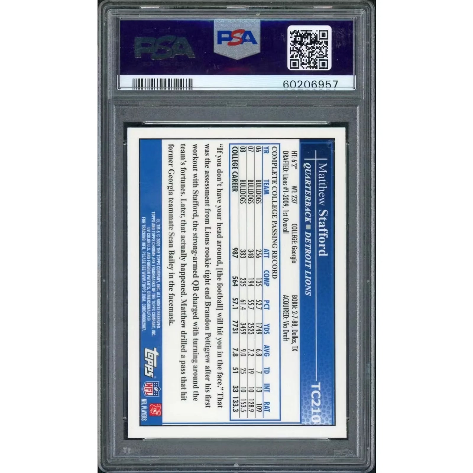 Matthew Stafford 2009 Topps Chrome Rookie Card #TC210 | PSA 10