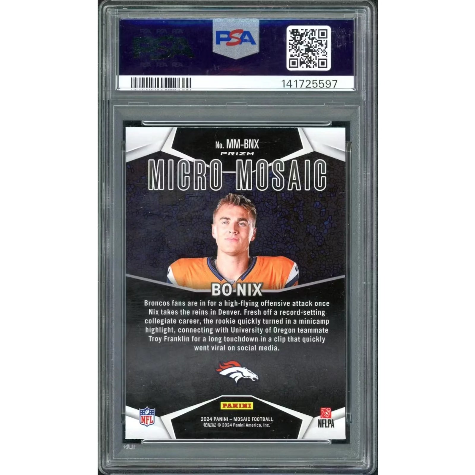 Bo Nix 2024 Panini Mosaic Micro Mosaic Rookie #MM-BNX | PSA 8