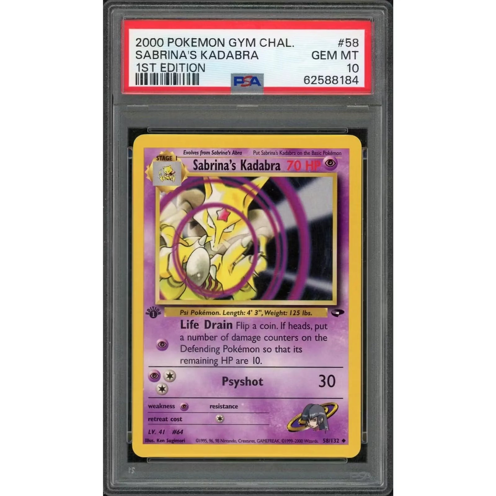2000 Pokemon Gym Challenge Sabrina's Kadabra 1st Edition #58 | PSA 10