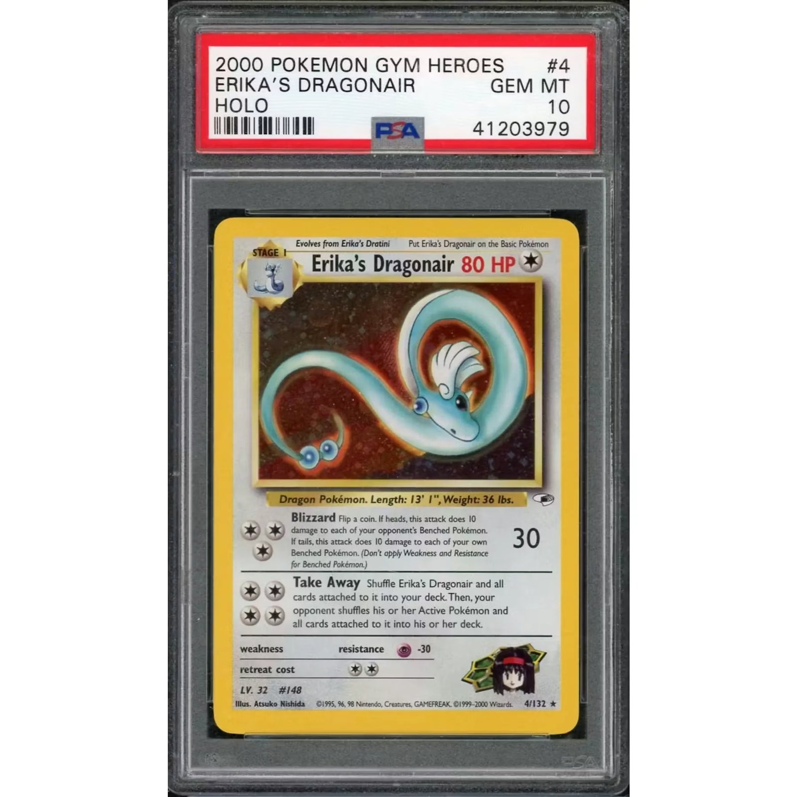 2000 Pokemon Gym Heroes Erika's Dragonair Holo #4 | PSA 10