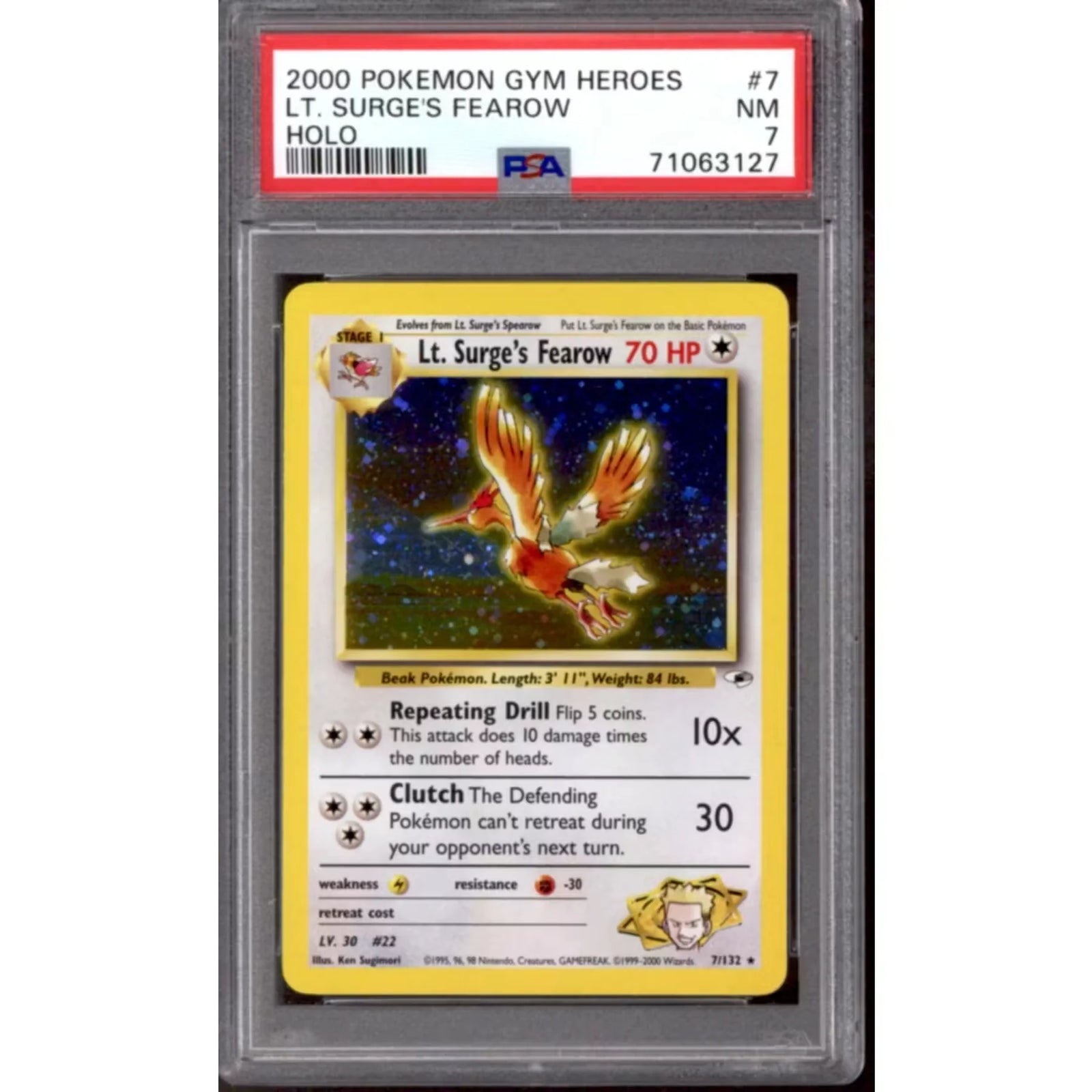 Lt. Surge's Fearow Gym Heroes Card | PSA 7 Graded