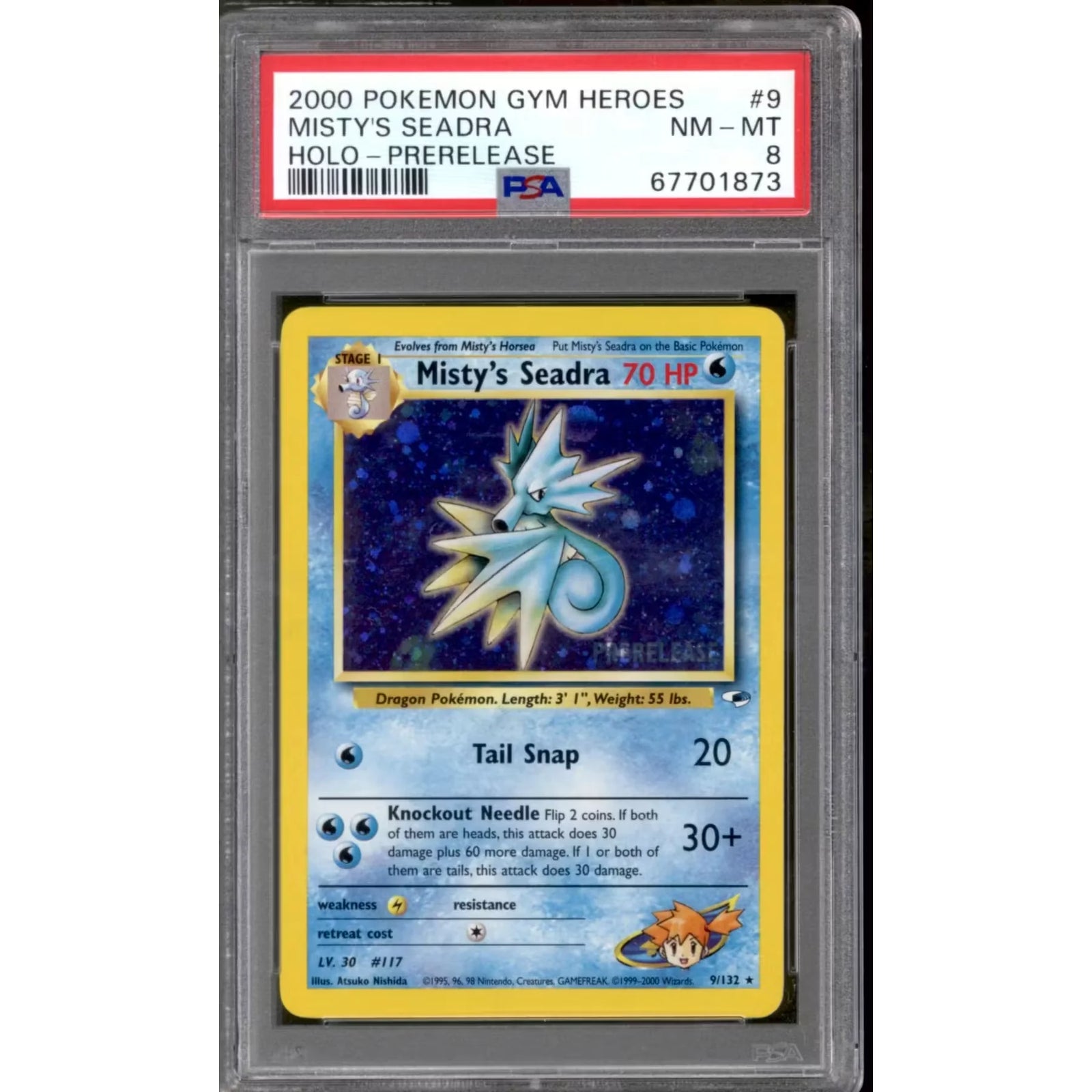 Misty's Seadra 9/132 Pokemon Gym Heroes Prerelease | PSA 8
